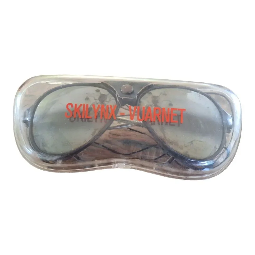 Vintage 80s Vuarnet Skilynx Sunglasses leather side blinkers nose guard w case